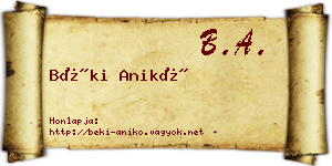 Béki Anikó névjegykártya