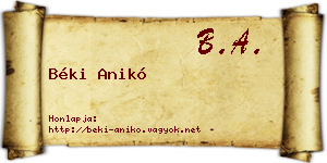 Béki Anikó névjegykártya